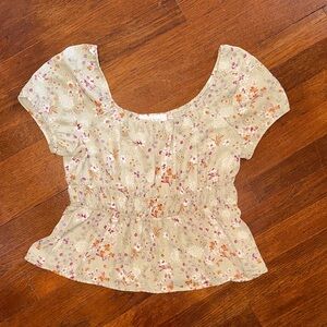 NWOT Women’s Pink Rose Green Floral Boho Peasant Top Blouse Small